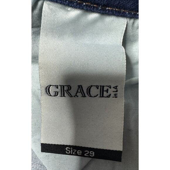 Grace In LA Women's Easy Fit Crochet Hem Blue Denim Jeans - Size 29x26.5 - Picture 7 of 9